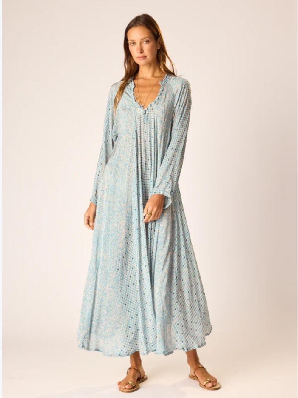 NWT Natalie Martin Dress Fiore Maxi Long Sleeve in Delphi Sky Blue